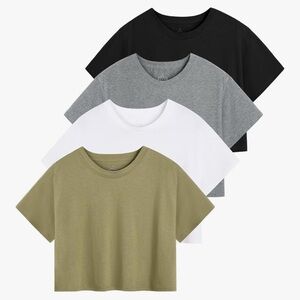 Crop Casual Tops T-shirt Short Sleeve Round Neck Pack of 4 - L